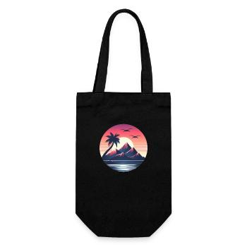 Retro Insel Sonnenuntergang - Geschenkbeutel für Flaschen - Schwarz - Vorne