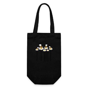 Lots of bees, bumblebees, daisies, pollinating flowers - Gift Bag for Bottles - black - Front