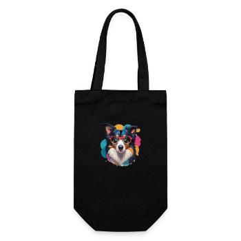 Border Collie Hag mit Brille Bunt - Geschenkbeutel für Flaschen - Schwarz - Vorne