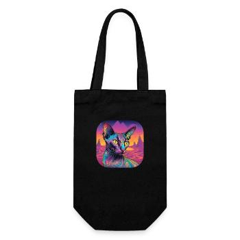 Psychedelische Katze - Geschenkbeutel für Flaschen - Schwarz - Vorne