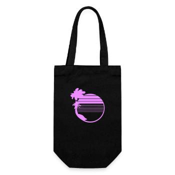 Palmen Insel Bäume Strand Streifen Meer Reise Pink - Geschenkbeutel für Flaschen - Schwarz - Vorne