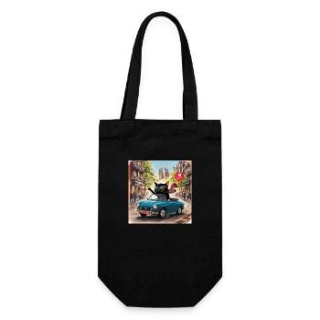 Cat on tour - Ich liebe Spanien! -Barcelona - Geschenkbeutel für Flaschen - Schwarz - Vorne