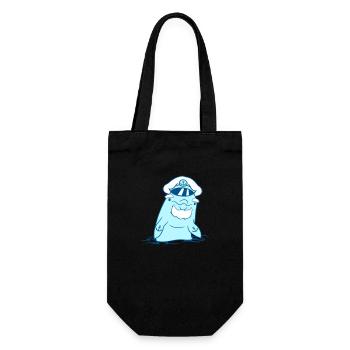 drôle vieux dauphin capitaine mignon dessin animé bande dessinée - Sac à bouteille - noir - Devant