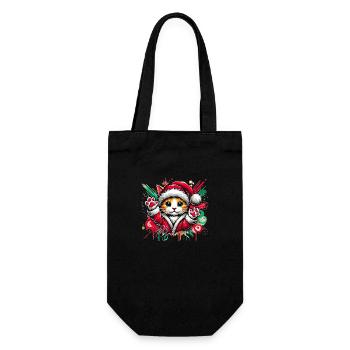 cute cat dressed up as santa claus - Gift Bag for Bottles - black - Front