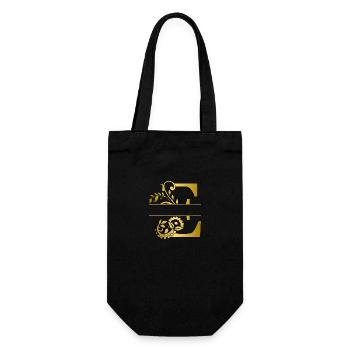 Personalised floral gold letter e - gift idea - Gift Bag for Bottles - black - Front