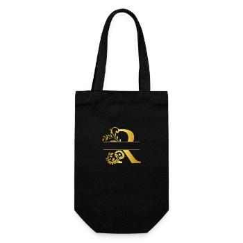 Personalisierter Buchstabe R Gold Blumen - Geschenkidee - Geschenkbeutel für Flaschen - Schwarz - Vorne