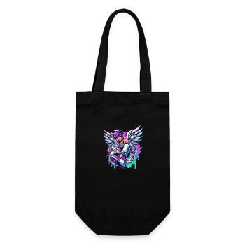 Cooler Engel bunte Haare - Geschenkbeutel für Flaschen - Schwarz - Vorne