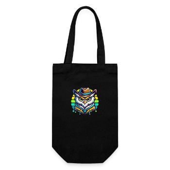Serious cowboy owl with cowboy hat - Gift Bag for Bottles - black - Front