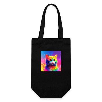 Cute rainbow coloured cat - Gift Bag for Bottles - black - Front