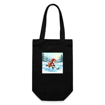 Cartoon dog playing hockey on pond in winter - Gift Bag for Bottles - black - Front