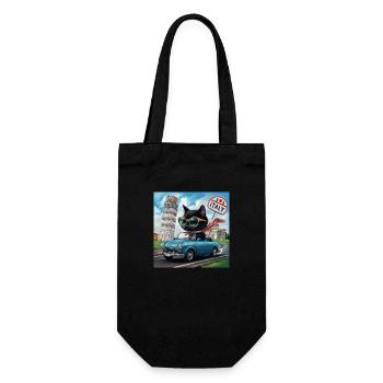 Cat on tour - Ich liebe Italien! -Pisa - Geschenkbeutel für Flaschen - Schwarz - Vorne