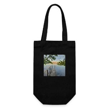 Ferienhaus mit Seeblick vom Pier - Geschenkbeutel für Flaschen - Schwarz - Vorne