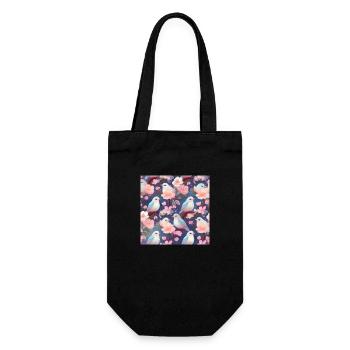 Oiseaux dans le cerisier en fleurs | Modèle sans couture - Sac à bouteille - noir - Devant