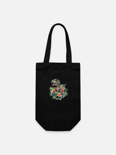 T-Rex entre les fleurs - Sac à bouteille - noir