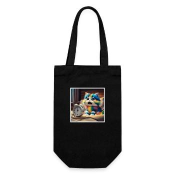 Cat with alarm clock - Gift Bag for Bottles - black - Front