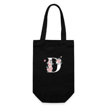 Buchstabe d rosa Blumen - Geschenkbeutel für Flaschen - Schwarz - Vorne