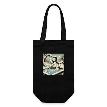 Mona Lisa trinkt Sake im Onsen - Geschenkbeutel für Flaschen - Schwarz - Vorne