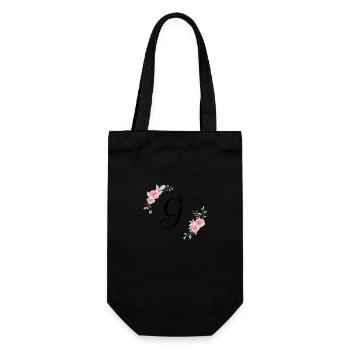Rosa Blumenbuchstabe g - Geschenkbeutel für Flaschen - Schwarz - Vorne