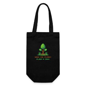 Pixel art tree "save the planet, plant a tree" - Gift Bag for Bottles - black - Front