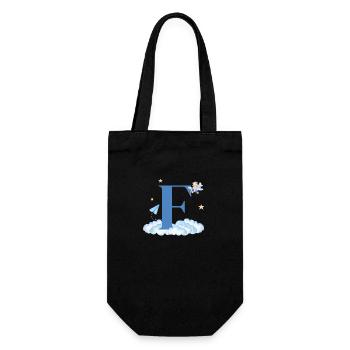 Letter f blue clouds airplane child - Gift Bag for Bottles - black - Front