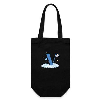Letter V Blue Clouds Airplane Child - Gift Bag for Bottles - black - Front