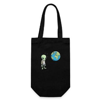 Alien und die Erde - Geschenkbeutel für Flaschen - Schwarz - Vorne