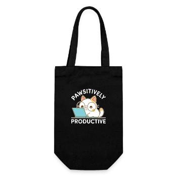 Pawsitively Productive – Chat Kawaii au travail - Sac à bouteille - noir - Devant