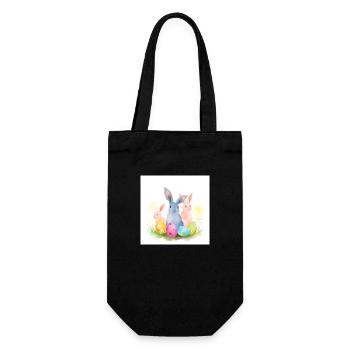 Drei süße und glückliche Osterhasen - Geschenkbeutel für Flaschen - Schwarz - Vorne