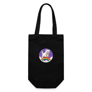 Weißes Kätzchen Regenbogen 2 - Geschenkbeutel für Flaschen - Schwarz - Vorne