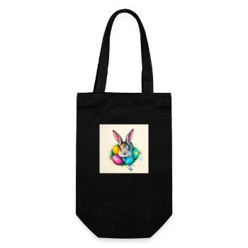 „Hasenparty & Farbenmeer“ - Geschenkbeutel für Flaschen - Schwarz - Vorne