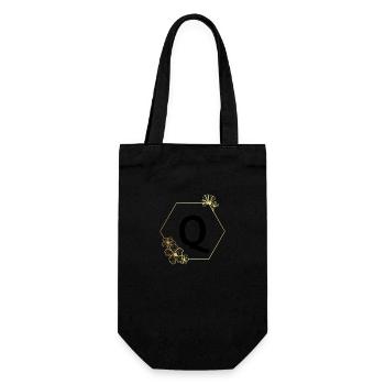 Buchstabe q Goldener Blumenrahmen - Geschenkbeutel für Flaschen - Schwarz - Vorne