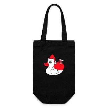 Ente Sack Mütze Weihnachtsmann Weihnachten Advent - Geschenkbeutel für Flaschen - Schwarz - Vorne