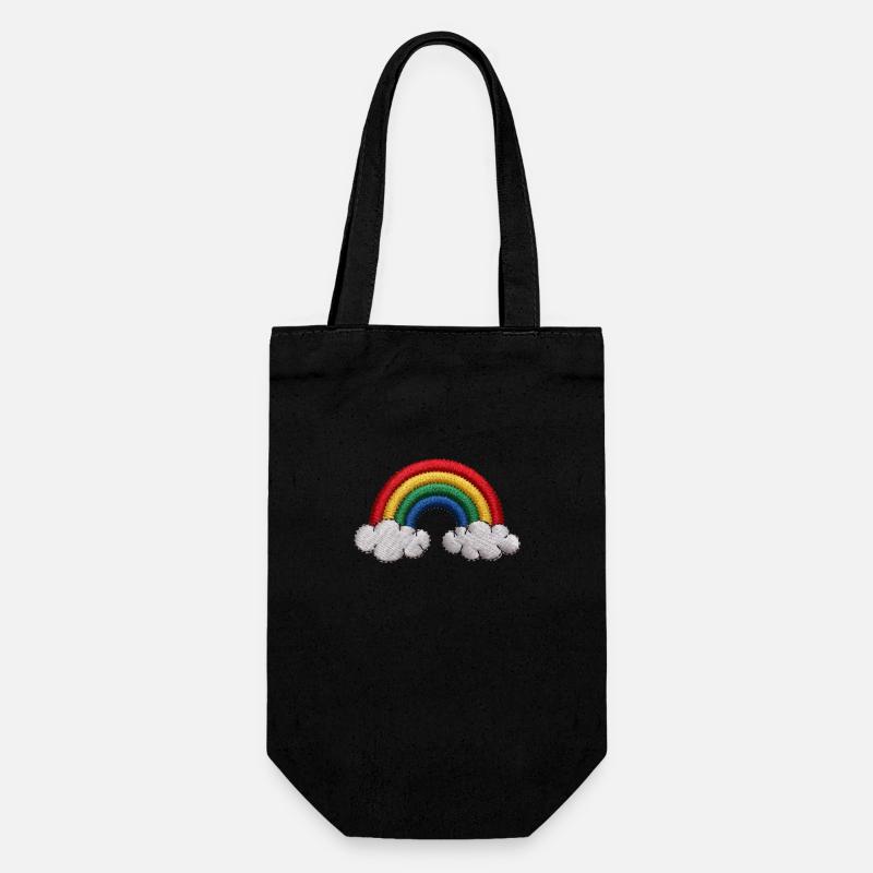 Regenbogen bestickt - Geschenkbeutel für Flaschen - Schwarz