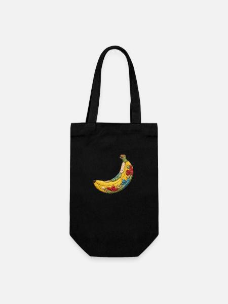 Bestickte Banane - Geschenkbeutel für Flaschen - Schwarz