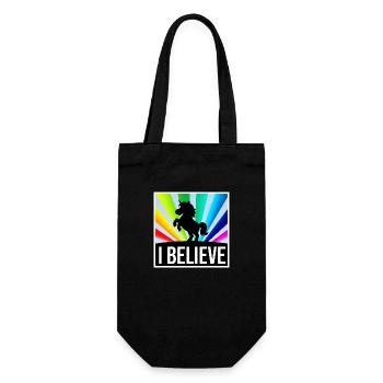 Je crois licorne devant un faisceau arc-en-ciel brillant - Sac à bouteille - noir - Devant