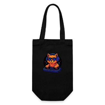 Neon DJ Cat with Headphones and Turntable - Gift Bag for Bottles - black - Front