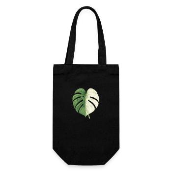 Monstera Albo – Eleganz in Grün & Weiß - Geschenkbeutel für Flaschen - Schwarz - Vorne