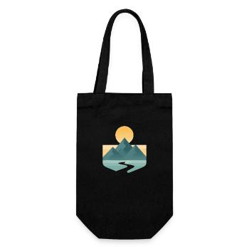 Minimalistische Berglandschaft im Sonnenuntergang - Geschenkbeutel für Flaschen - Schwarz - Vorne