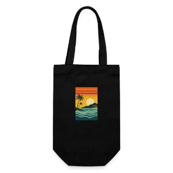 Tropical Sunset with Palm Trees – Retro Stra - Gift Bag for Bottles - black - Front