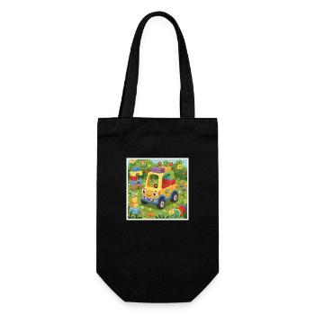 Bunter Spielzeug-Lkw im Garten - Geschenkbeutel für Flaschen - Schwarz - Vorne