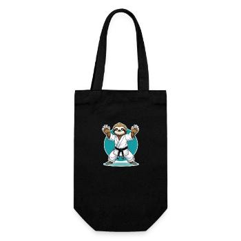 Karate Faultier Cartoon - Kampfsport - Geschenkbeutel für Flaschen - Schwarz - Vorne