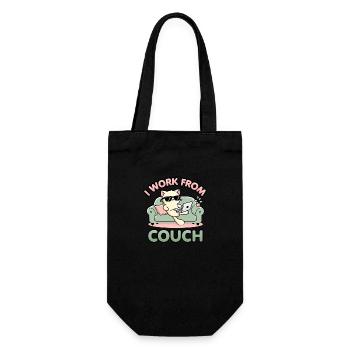 I Work From Couch – Lazy Cat Remote Worker Design - Gift Bag for Bottles - black - Front