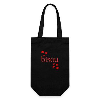 Bisou Red Typografie mit Kissing Lips - Geschenkbeutel für Flaschen - Schwarz - Vorne