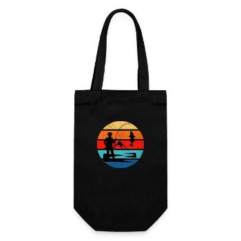 Retro Angeln Sonnenuntergang Vintage Grunge Stil - Geschenkbeutel für Flaschen - Schwarz - Vorne