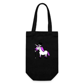 Einhorn Sir Gentleman Mr. reich Monokel Zylinder - Geschenkbeutel für Flaschen - Schwarz - Vorne
