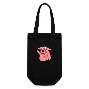 Niedliches Cartoon Comic Schwein Winkt Freundlich - Geschenkbeutel für Flaschen - Schwarz - Vorne