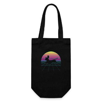 Vaporwave Dackel Hund Dachshund 80er 90er - Geschenkbeutel für Flaschen - Schwarz - Vorne