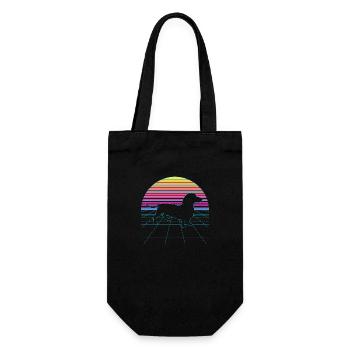 Vaporwave Dackel Hund Dachshund 80er 90er - Geschenkbeutel für Flaschen - Schwarz - Vorne