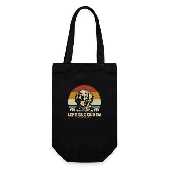 Golden Retriever Hund Welpe retro vintage - Geschenkbeutel für Flaschen - Schwarz - Vorne