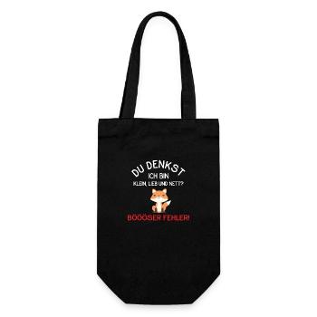Klein Lieb Nett - Böser Fehler Spruch Fuchs - Geschenkbeutel für Flaschen - Schwarz - Vorne
